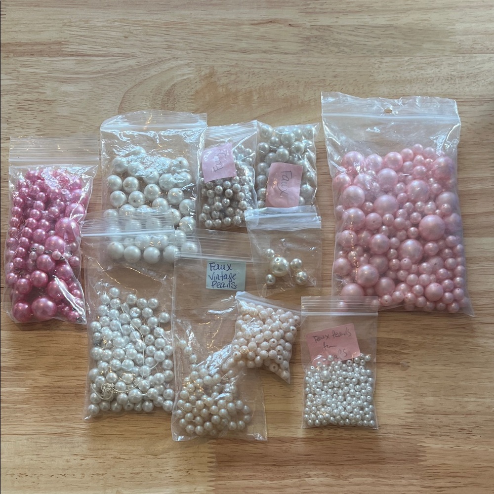 Assorted Faux Pearl Beads in Pink and White Craft Vintage